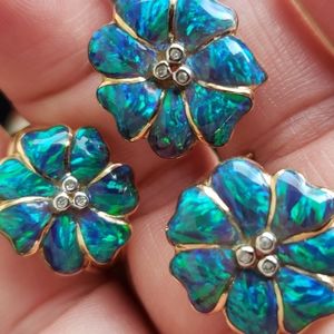 14k opal earring and ring set
